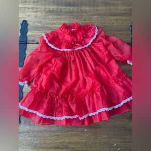 Vintage Bryan 4 4T Red Polka Dot Dress Twirl Party Lace Ruffle Sheer Christmas